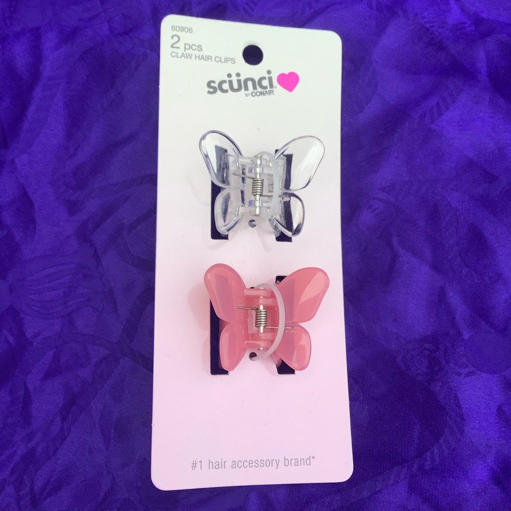 Scunci 2pc Butterfly Claw Hair Clips Transparent Pink and Clear